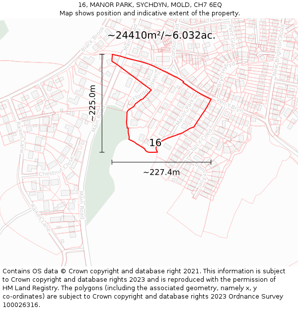 16, MANOR PARK, SYCHDYN, MOLD, CH7 6EQ: Plot and title map