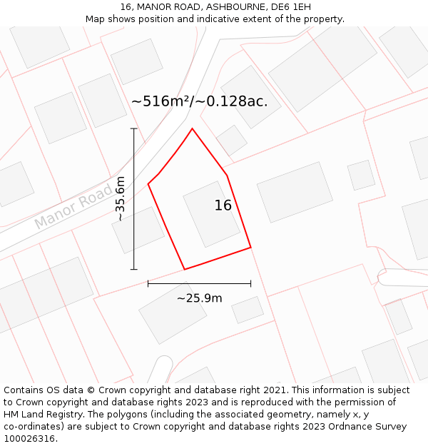 16, MANOR ROAD, ASHBOURNE, DE6 1EH: Plot and title map
