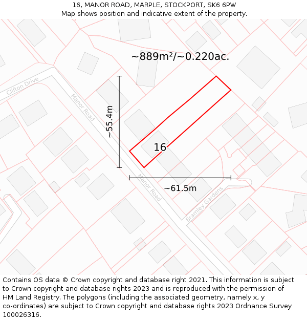 16, MANOR ROAD, MARPLE, STOCKPORT, SK6 6PW: Plot and title map