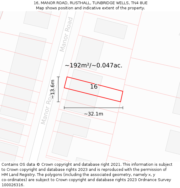 16, MANOR ROAD, RUSTHALL, TUNBRIDGE WELLS, TN4 8UE: Plot and title map