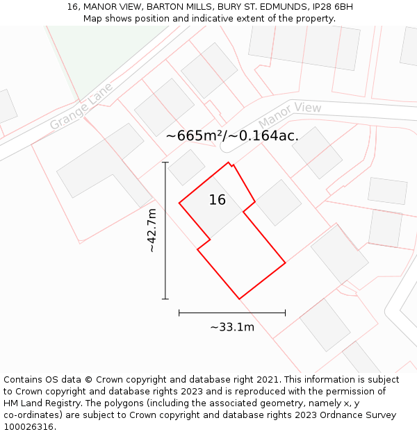 16, MANOR VIEW, BARTON MILLS, BURY ST. EDMUNDS, IP28 6BH: Plot and title map