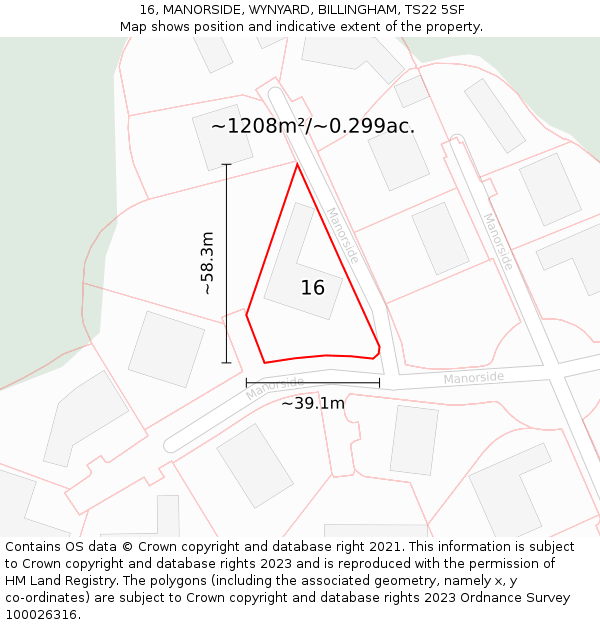 16, MANORSIDE, WYNYARD, BILLINGHAM, TS22 5SF: Plot and title map