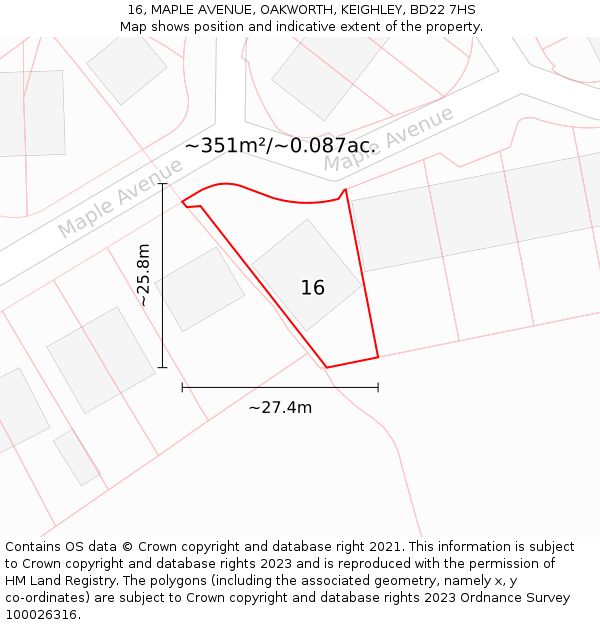 16, MAPLE AVENUE, OAKWORTH, KEIGHLEY, BD22 7HS: Plot and title map