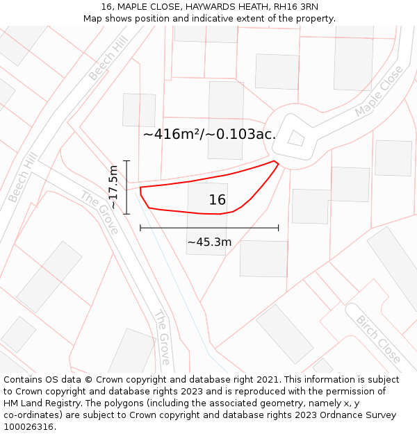 16, MAPLE CLOSE, HAYWARDS HEATH, RH16 3RN: Plot and title map