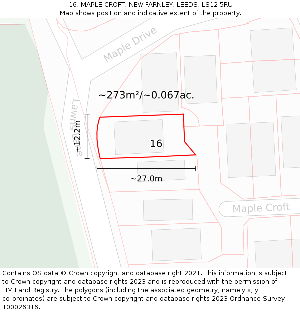 16, MAPLE CROFT, NEW FARNLEY, LEEDS, LS12 5RU: Plot and title map