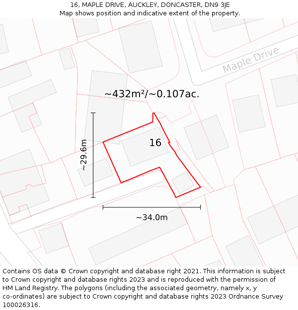 16, MAPLE DRIVE, AUCKLEY, DONCASTER, DN9 3JE: Plot and title map