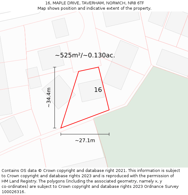 16, MAPLE DRIVE, TAVERHAM, NORWICH, NR8 6TF: Plot and title map