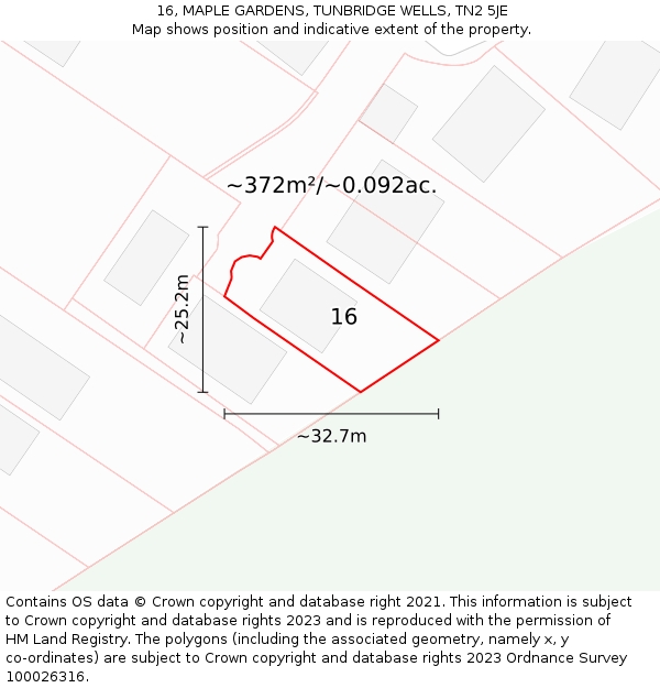16, MAPLE GARDENS, TUNBRIDGE WELLS, TN2 5JE: Plot and title map