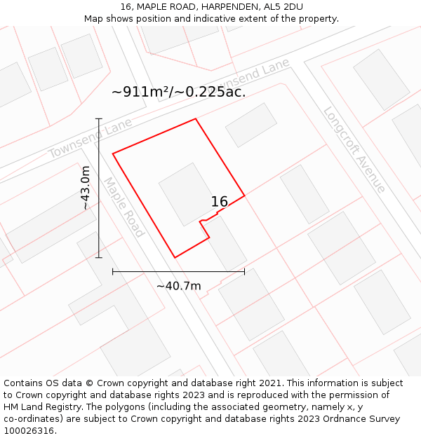 16, MAPLE ROAD, HARPENDEN, AL5 2DU: Plot and title map