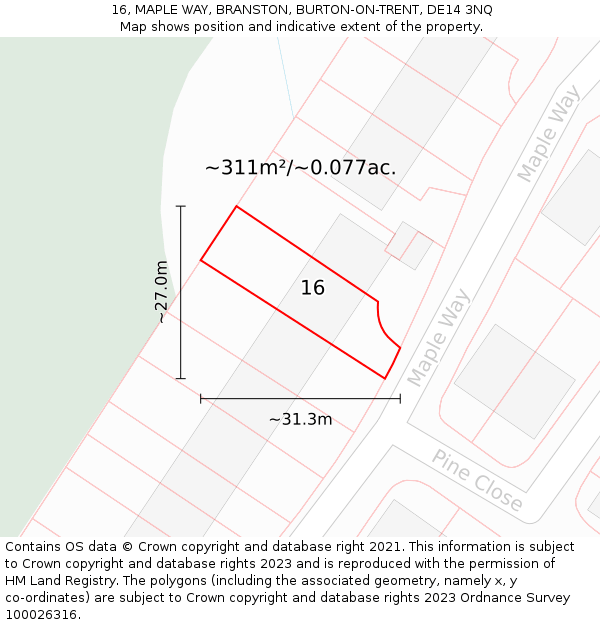16, MAPLE WAY, BRANSTON, BURTON-ON-TRENT, DE14 3NQ: Plot and title map