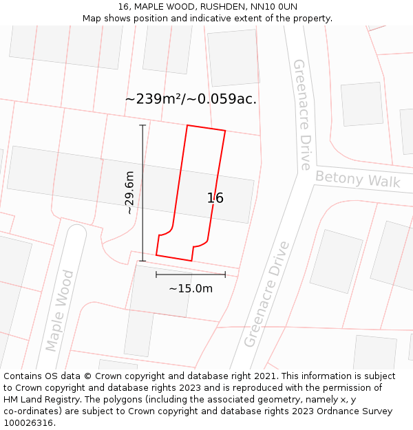 16, MAPLE WOOD, RUSHDEN, NN10 0UN: Plot and title map