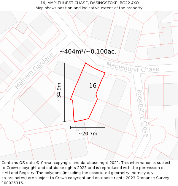 16, MAPLEHURST CHASE, BASINGSTOKE, RG22 4XQ: Plot and title map