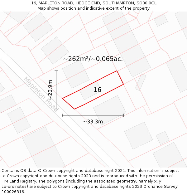 16, MAPLETON ROAD, HEDGE END, SOUTHAMPTON, SO30 0GL: Plot and title map