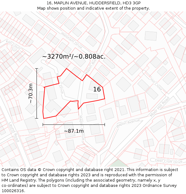 16, MAPLIN AVENUE, HUDDERSFIELD, HD3 3GP: Plot and title map