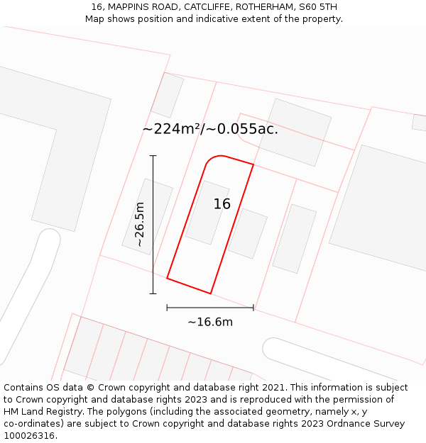 16, MAPPINS ROAD, CATCLIFFE, ROTHERHAM, S60 5TH: Plot and title map