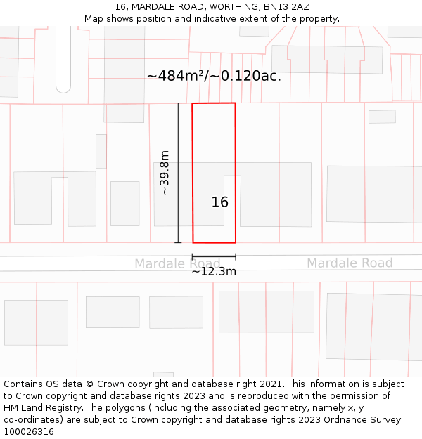 16, MARDALE ROAD, WORTHING, BN13 2AZ: Plot and title map