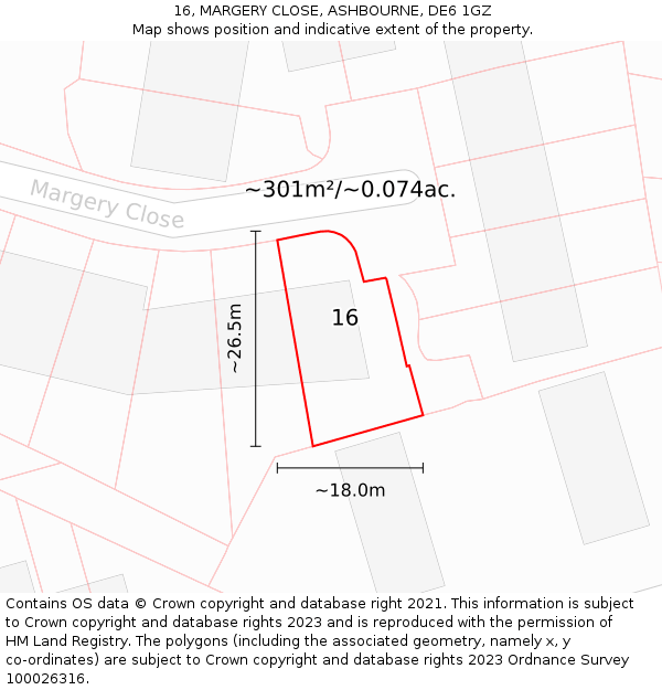 16, MARGERY CLOSE, ASHBOURNE, DE6 1GZ: Plot and title map