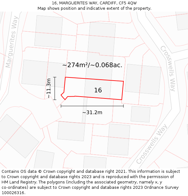16, MARGUERITES WAY, CARDIFF, CF5 4QW: Plot and title map