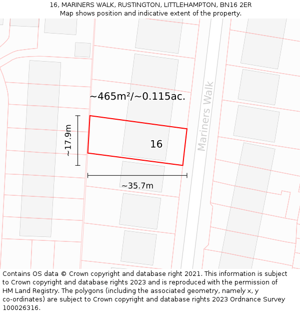 16, MARINERS WALK, RUSTINGTON, LITTLEHAMPTON, BN16 2ER: Plot and title map