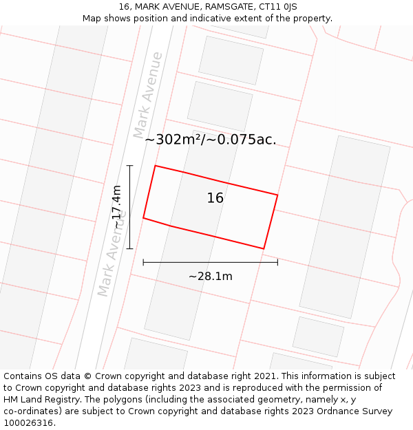 16, MARK AVENUE, RAMSGATE, CT11 0JS: Plot and title map