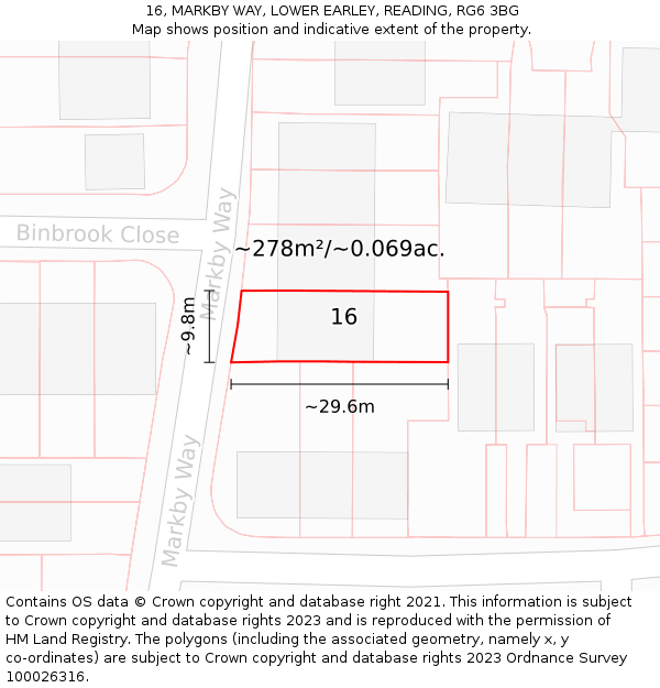 16, MARKBY WAY, LOWER EARLEY, READING, RG6 3BG: Plot and title map