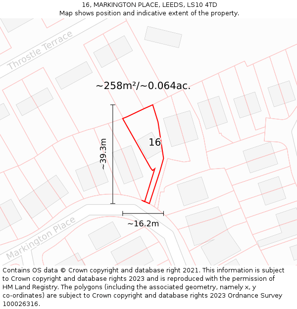 16, MARKINGTON PLACE, LEEDS, LS10 4TD: Plot and title map