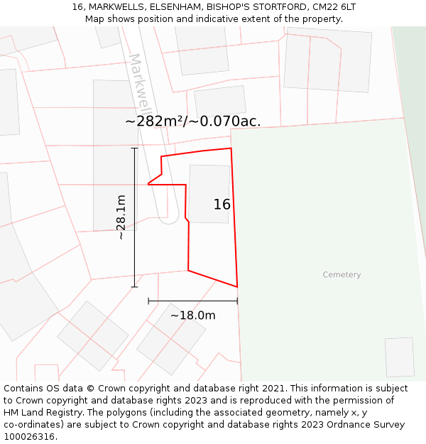 16, MARKWELLS, ELSENHAM, BISHOP'S STORTFORD, CM22 6LT: Plot and title map