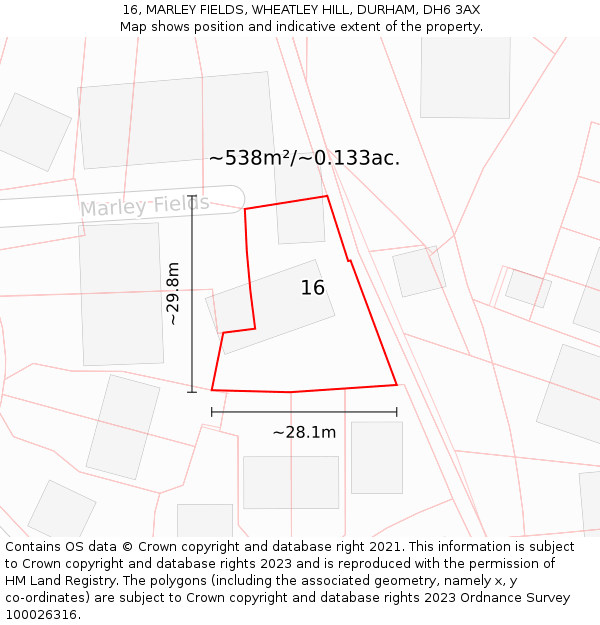 16, MARLEY FIELDS, WHEATLEY HILL, DURHAM, DH6 3AX: Plot and title map