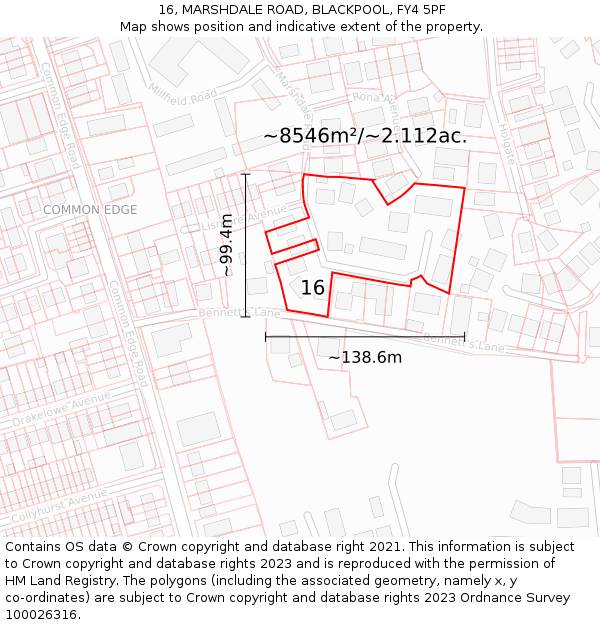 16, MARSHDALE ROAD, BLACKPOOL, FY4 5PF: Plot and title map