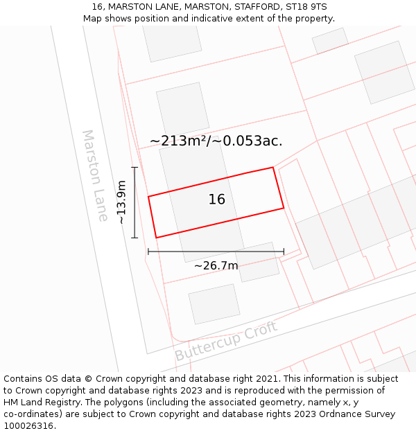 16, MARSTON LANE, MARSTON, STAFFORD, ST18 9TS: Plot and title map