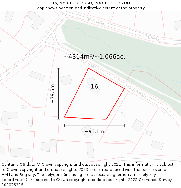 16, MARTELLO ROAD, POOLE, BH13 7DH: Plot and title map
