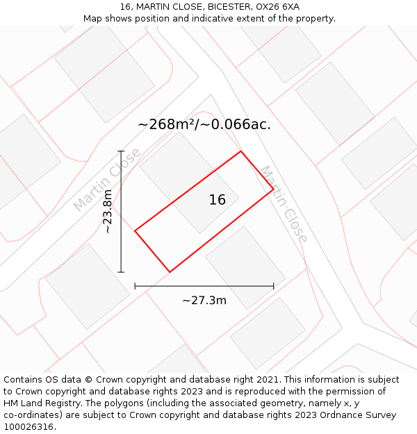 16, MARTIN CLOSE, BICESTER, OX26 6XA: Plot and title map