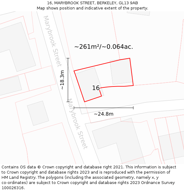 16, MARYBROOK STREET, BERKELEY, GL13 9AB: Plot and title map