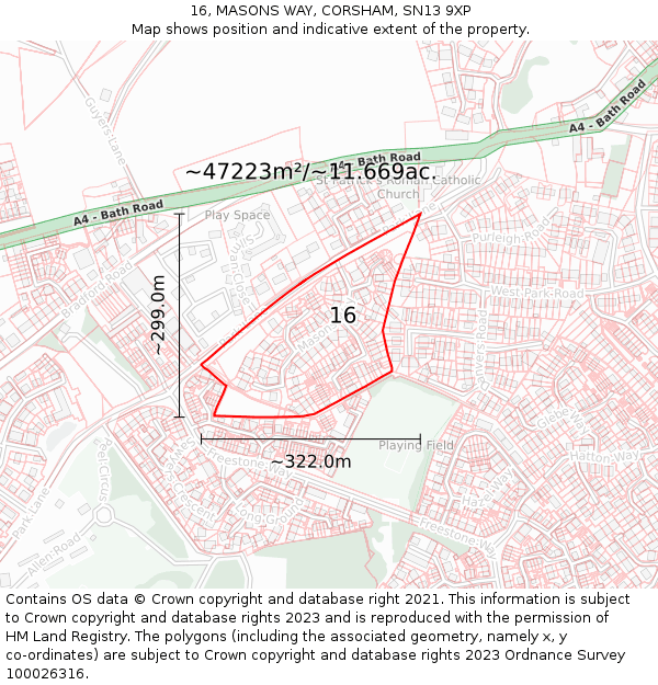 16, MASONS WAY, CORSHAM, SN13 9XP: Plot and title map
