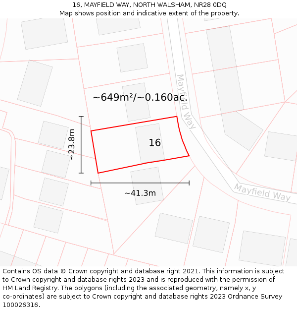 16, MAYFIELD WAY, NORTH WALSHAM, NR28 0DQ: Plot and title map