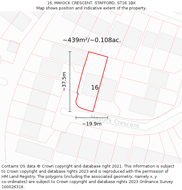 16, MAYOCK CRESCENT, STAFFORD, ST16 1BX: Plot and title map
