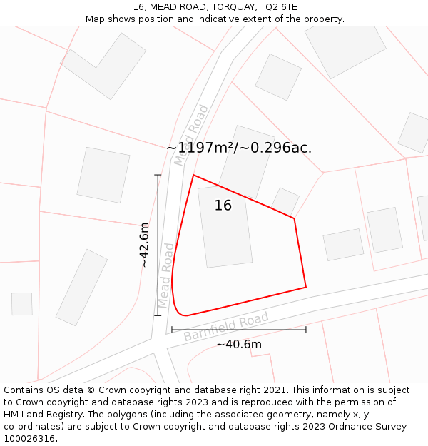 16, MEAD ROAD, TORQUAY, TQ2 6TE: Plot and title map