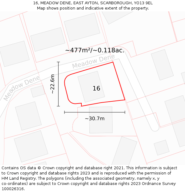 16, MEADOW DENE, EAST AYTON, SCARBOROUGH, YO13 9EL: Plot and title map