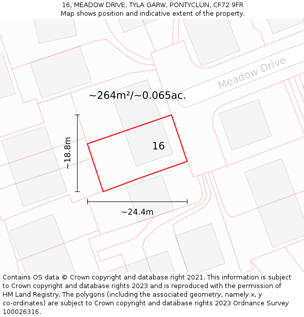 16, MEADOW DRIVE, TYLA GARW, PONTYCLUN, CF72 9FR: Plot and title map