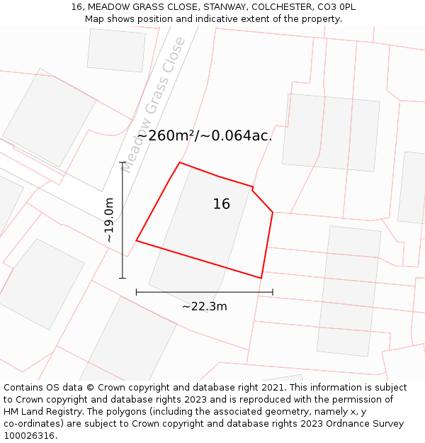 16, MEADOW GRASS CLOSE, STANWAY, COLCHESTER, CO3 0PL: Plot and title map