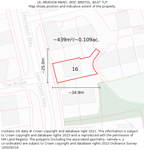 16, MEADOW MEAD, YATE, BRISTOL, BS37 7UT: Plot and title map