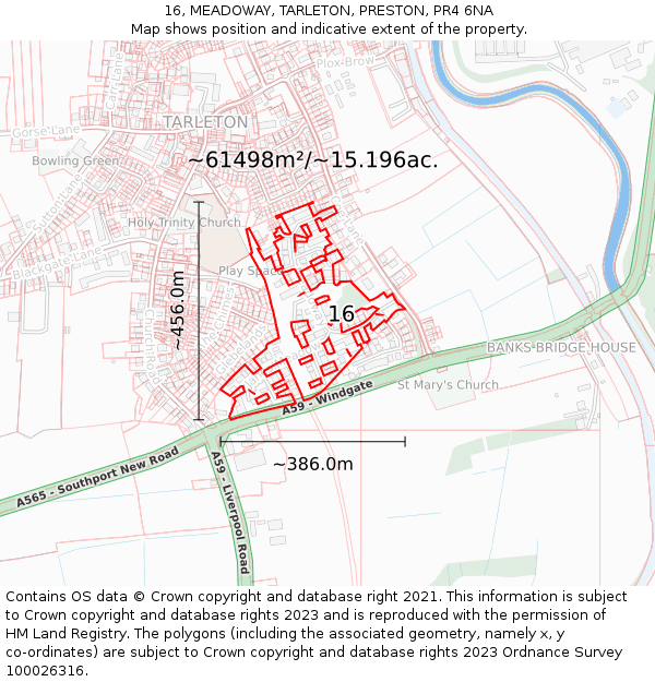 16, MEADOWAY, TARLETON, PRESTON, PR4 6NA: Plot and title map