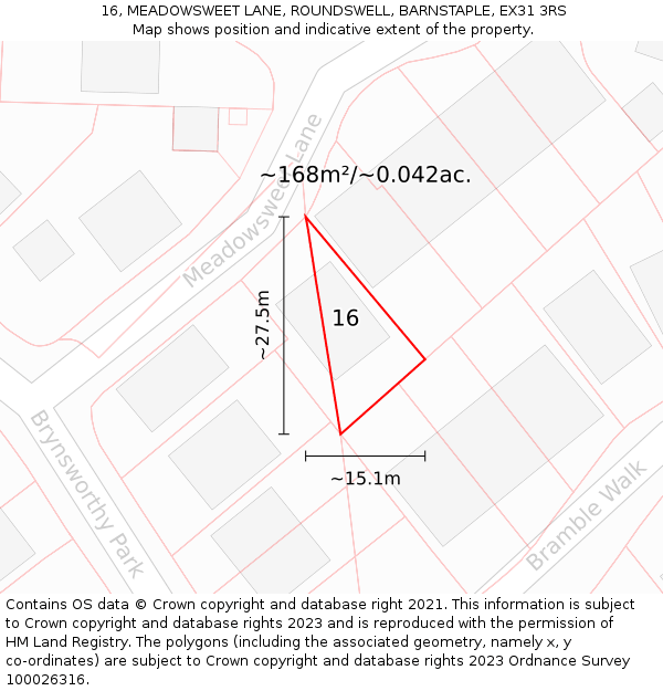 16, MEADOWSWEET LANE, ROUNDSWELL, BARNSTAPLE, EX31 3RS: Plot and title map