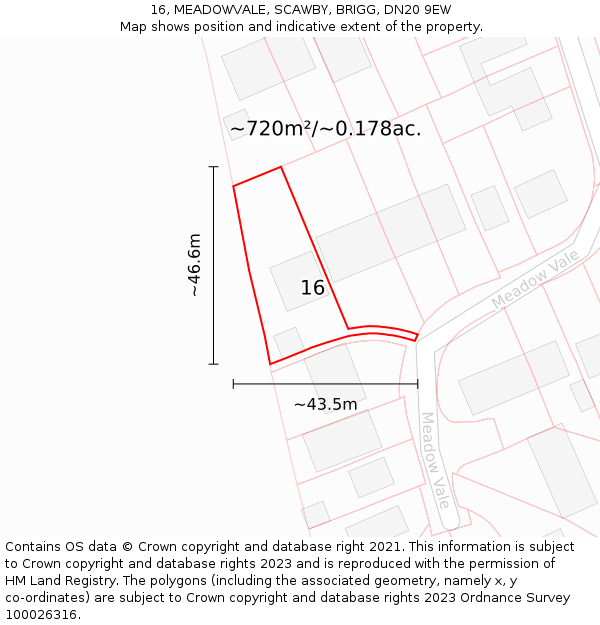 16, MEADOWVALE, SCAWBY, BRIGG, DN20 9EW: Plot and title map