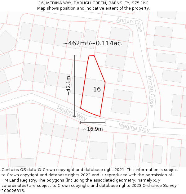 16, MEDINA WAY, BARUGH GREEN, BARNSLEY, S75 1NF: Plot and title map