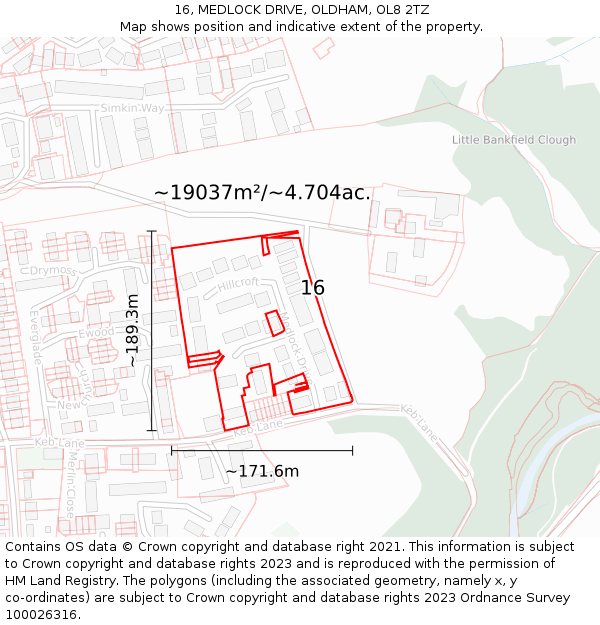 16, MEDLOCK DRIVE, OLDHAM, OL8 2TZ: Plot and title map