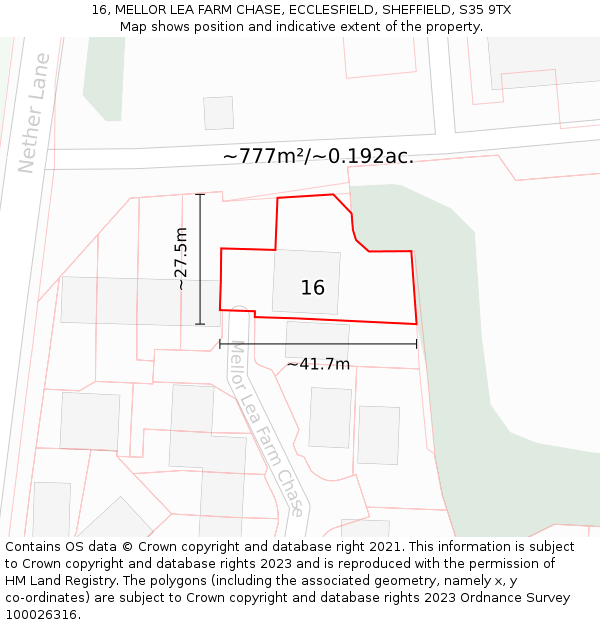 16, MELLOR LEA FARM CHASE, ECCLESFIELD, SHEFFIELD, S35 9TX: Plot and title map