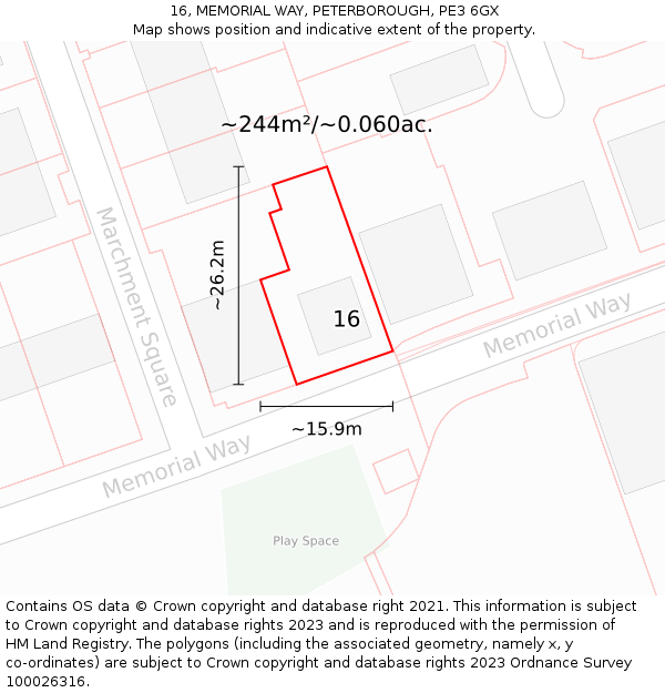 16, MEMORIAL WAY, PETERBOROUGH, PE3 6GX: Plot and title map