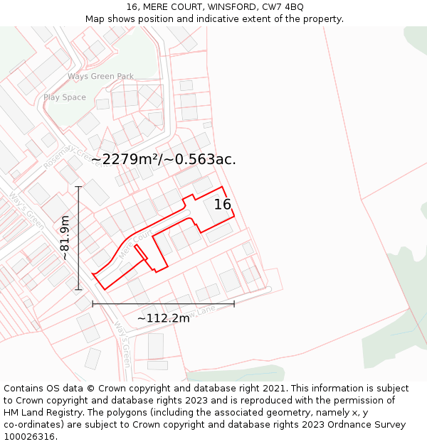 16, MERE COURT, WINSFORD, CW7 4BQ: Plot and title map