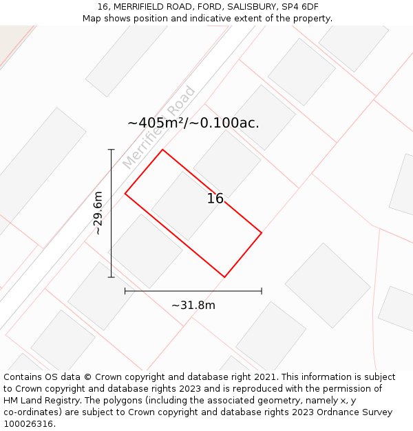 16, MERRIFIELD ROAD, FORD, SALISBURY, SP4 6DF: Plot and title map